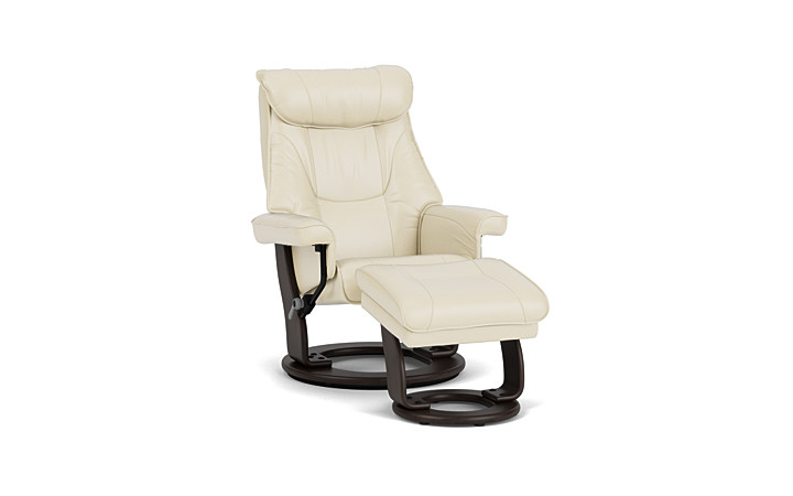 Cream leather store chair with footstool